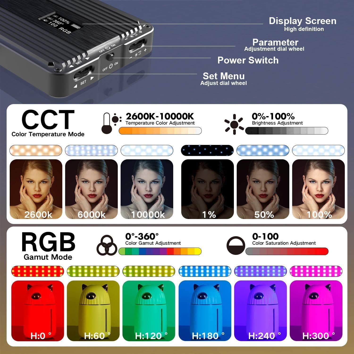 IVISII G2 Pocket RGB Camera Light,32Wh Built-in 4300mAh Rechargeable Battery 360°Full Color Gamut 9 Light Effects,2600-10000K LED Video Light Panel with Aluminum Alloy Body, Adjustable Tripod Stand Pack of 2