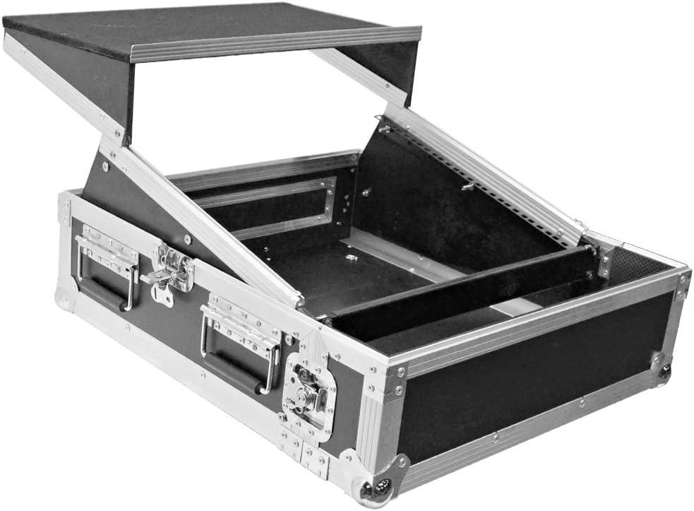 Seismic Audio - SATAC2x10 - Heavy Duty 2 Space ATA Rack Case with 10U DJ Mixer Top and Laptop Shelf - Pro Audio DJ Rack with Sliding Shelf