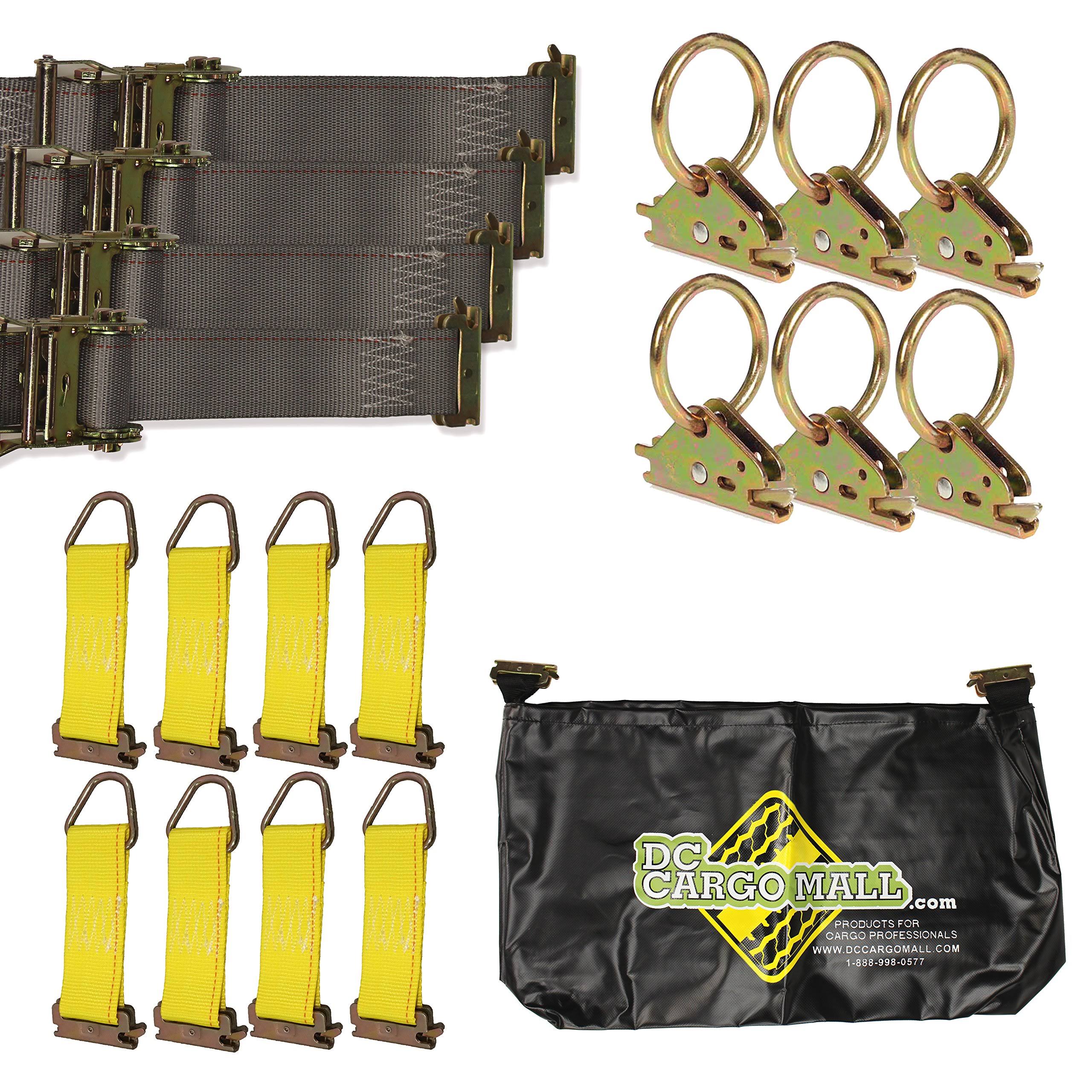 E-Track Tie Down Kit! Four 2x22x16& Ratchet Straps, Eight Tie Offs, Six O Rings, One