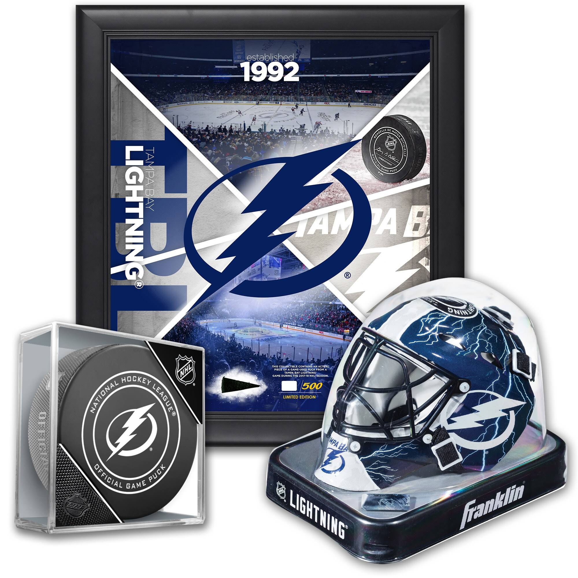 Tampa Bay Lightning Ultimate Fan Collectibles Bundle - Includes Team Impact 15x22 x 17x22 Frame Mini Goalie Mask and Official Ga