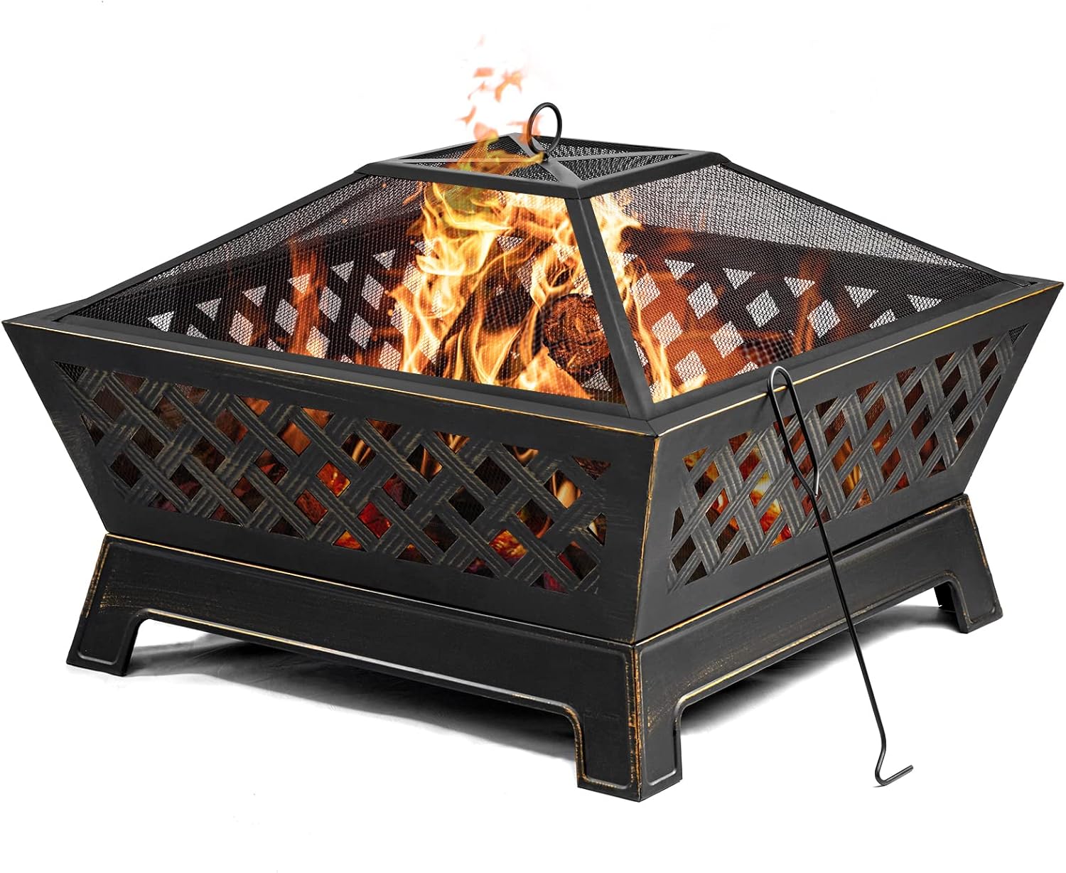 SINGLYFIRE 34 Inch Fire Pits for Outside Extra Large Wood Burning Fire Pit Rectangular Deep Bowl Outdoor Steel Firepits with Ash Plate,Water Drainage Hole,Spark Screen,Poker for Backyard Bonfire
