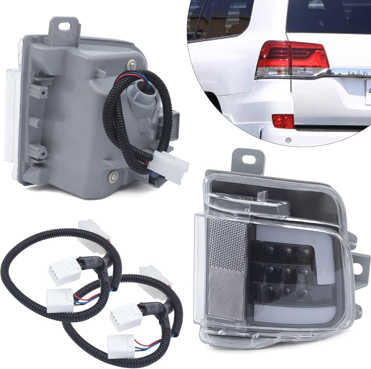 OUKANING - For 2016 2017 2018 Toyota Land Cruiser Lc200 Led Rear Fog Lights Lamps Brake Backup w/ LED bulbs Left and Right (USA STOCK)