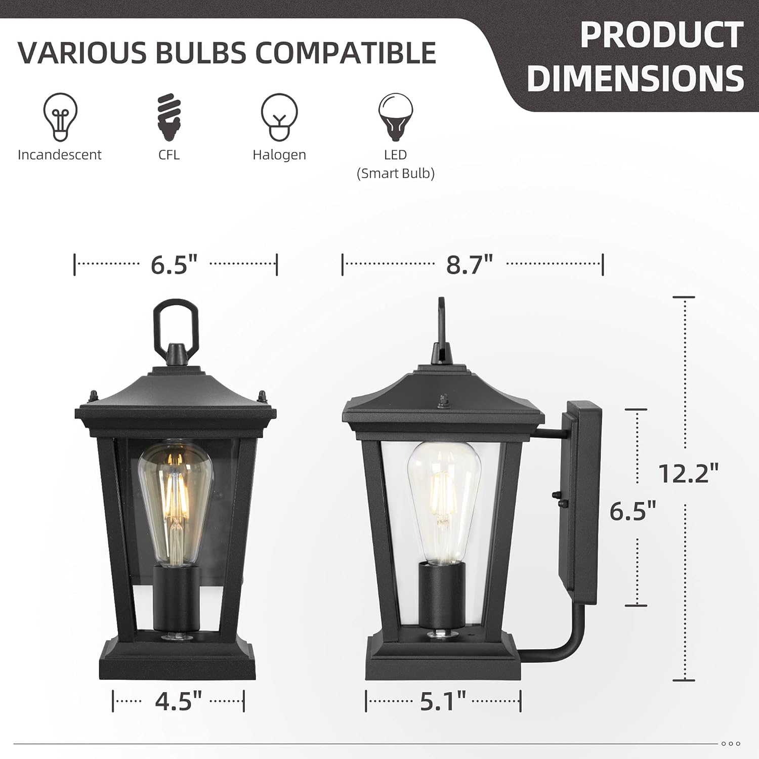 Moutly Exterior Wall Sconces, Vintage Outdoor Wall Mounted Lights, Twin Pack, Black Finish with Clear Glass, MTL-A278W-2P