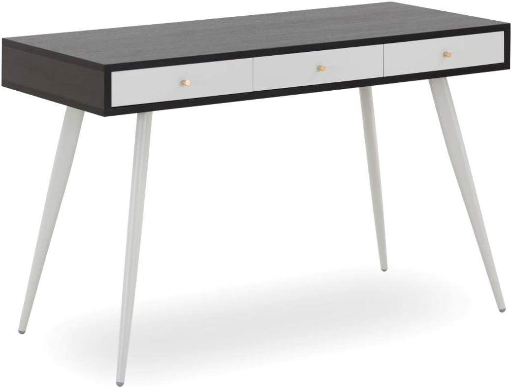WILLIAMSPACE Desk 47 inch with 3 Drawers - Modern Mid Century Desk for Home Office (Walnut + Grey)