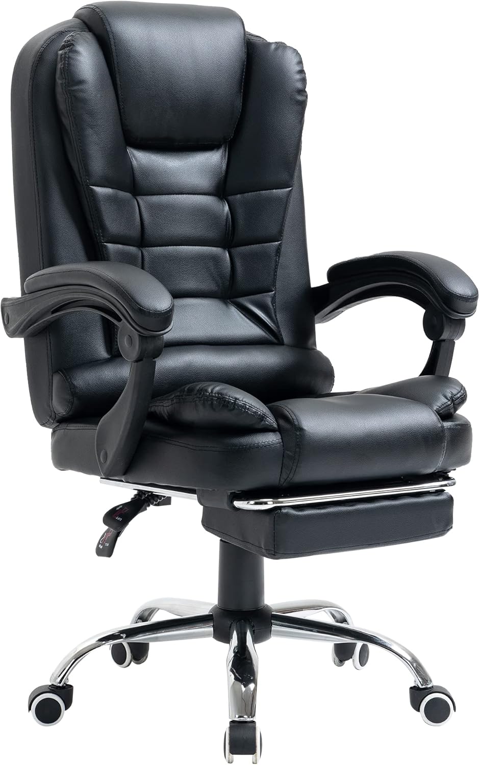 AMERROBIL Massage Office Chair Executive Chair with Footrest, PU Leather High Back Swivel Rocking Chair with Height Adjustable Seat, Computer Desk Chair with Ergonomic Back and Thick Padding (Black)