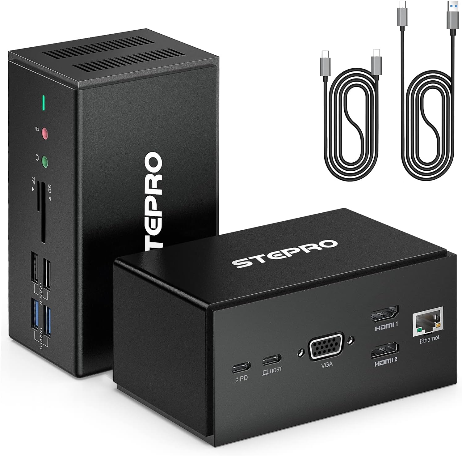 Docking Station, STEPRO 14 in 1 USB C Docking Station Quadruple Monitor Compatible for MacBook and Windows, Thunderbolt Dock with USB-A and USB-C Cable(2HDMI ,VGA,PD3.0,RJ45,4 USB Ports,SD/TF,Audio)