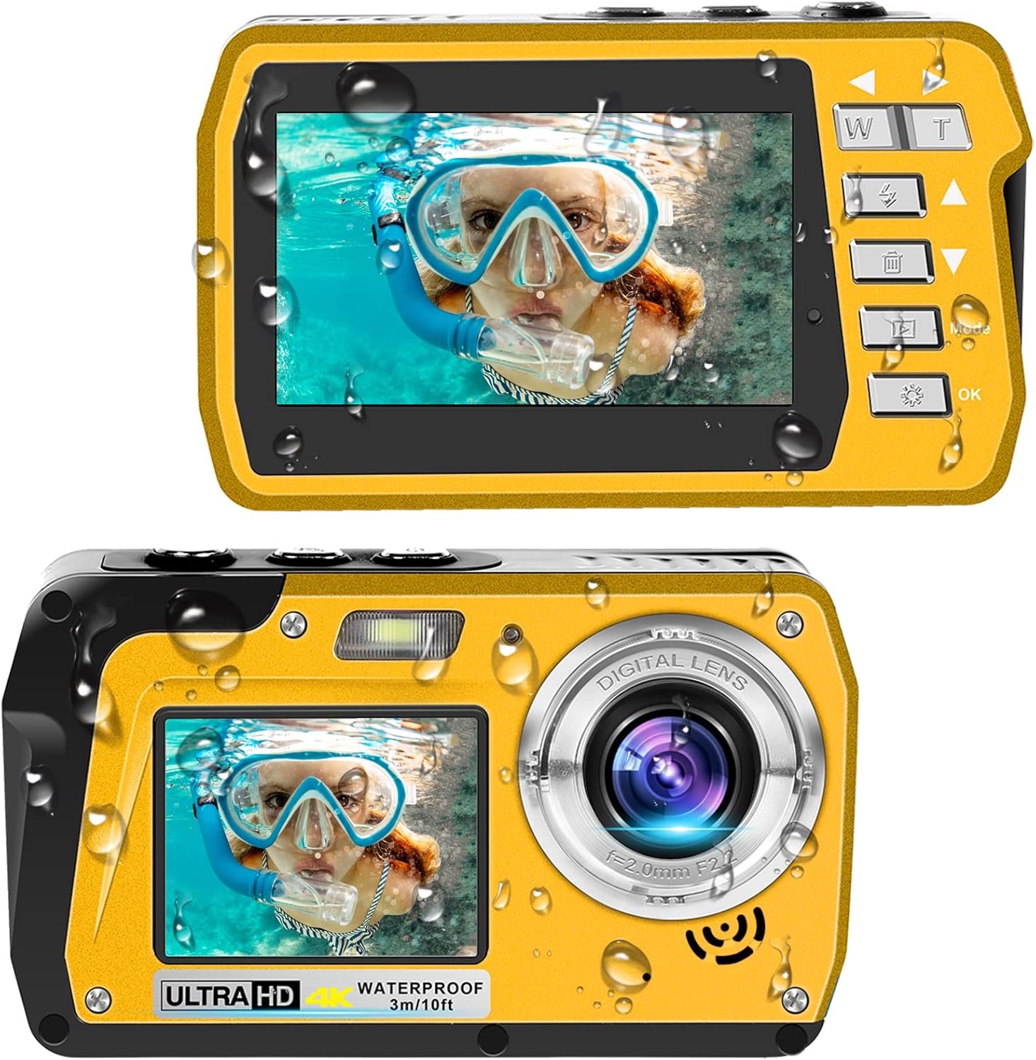 Waterproof Camera Underwater Cameras Full HD 4K30FPS 56 MP Video Recorder Selfie Dual Screens 10FT Waterproof Digital Camera for Snorkeling on Vacation 1700mAh（DV810）