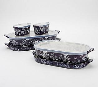 Temp-tations Floral Lace 6-Piece Squoval Baking Set ,Eggplant