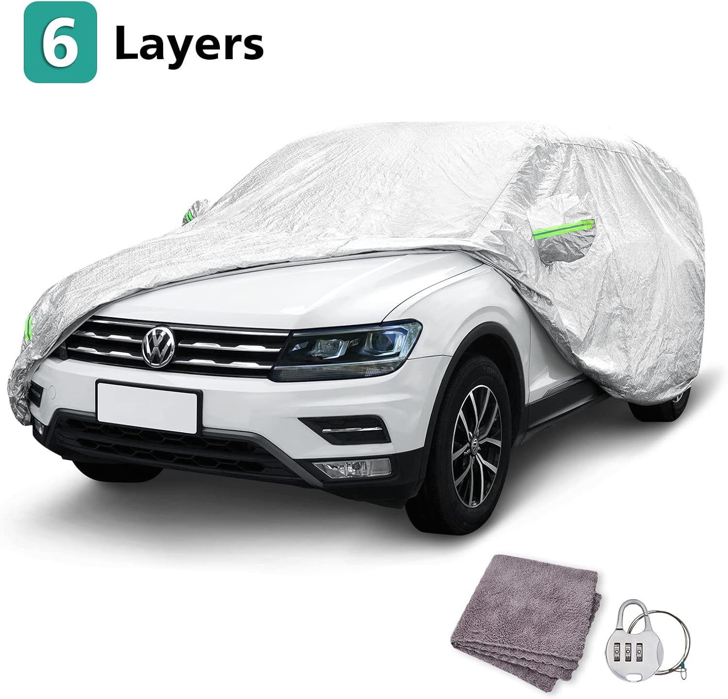 SUV Car Cover Waterproof All Weather, Full Exterior Covers with Driver Side Zippe，UV-Proof Waterproof Dustproof Windproof Scratch Resistant with Reflective Strip, L（Up to 190.9 Inches） Pack of 2