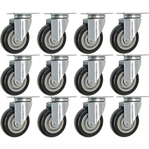 12 Pack Caster Wheels Swivel Plate No Brake (3 inch Plate), Black