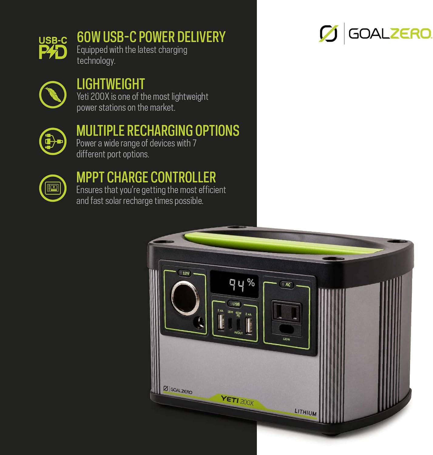 Goal Zero Yeti 200X Portable Power Station, 200-Watt-Hours Power Station with AC Inverter and Fast-Charging USB-C PD, Portable Solar Generator