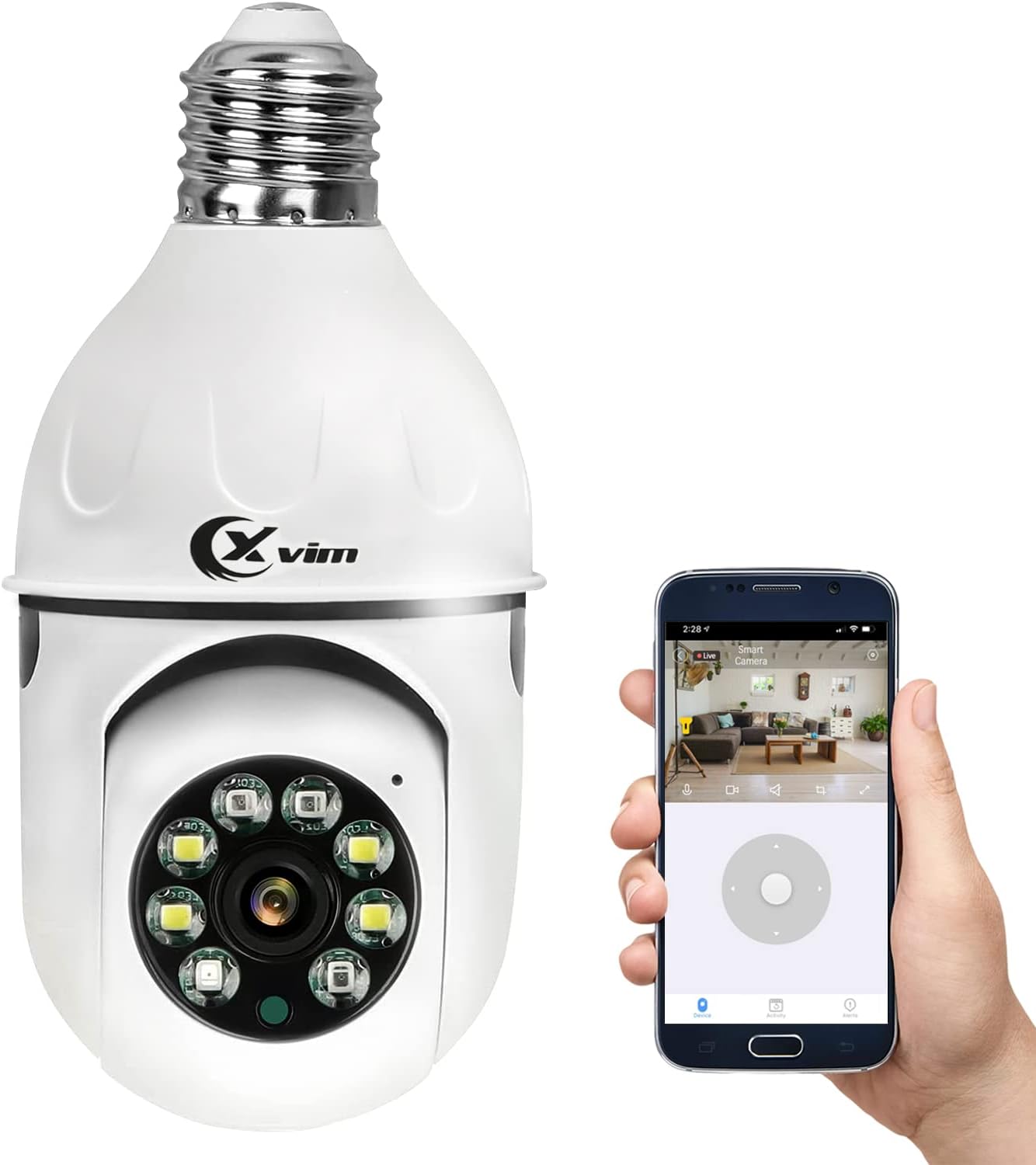 XVIM 1080P WiFi Home Bulb Camera System, Screw Base Wireless Home Surveillance Cameras System, 360 Degree Panoramic View Lens Night Vision Human Motion Detection and Alarm Pack of 2