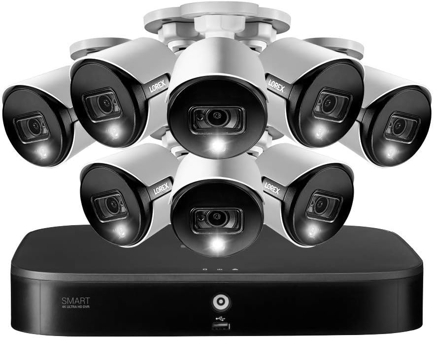 Lorex 4K Ultra HD Security System with 8-Channel DVR and Eight 4K (8MP) Active Deterrence Cameras Featuring Smart Motion Detection and Smart Home Voice Control