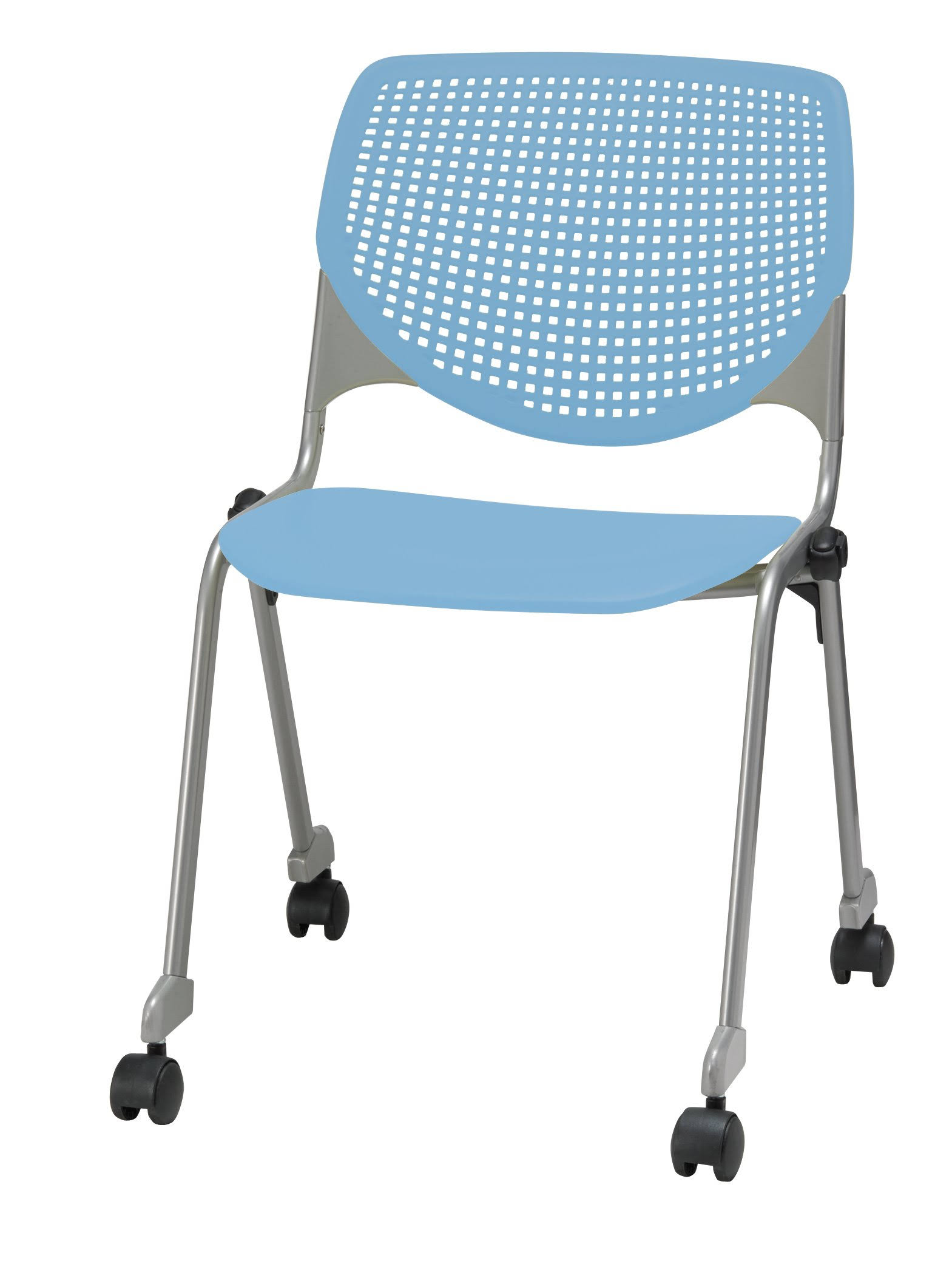 KFI Seating Kool Poly Stack Chair with Casters, Sky Blue