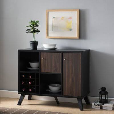 Modern Contemporary Office Home Sideboards Buffet Table Cabinet Black u0026 Dark Walnut Finish Ebern Designs