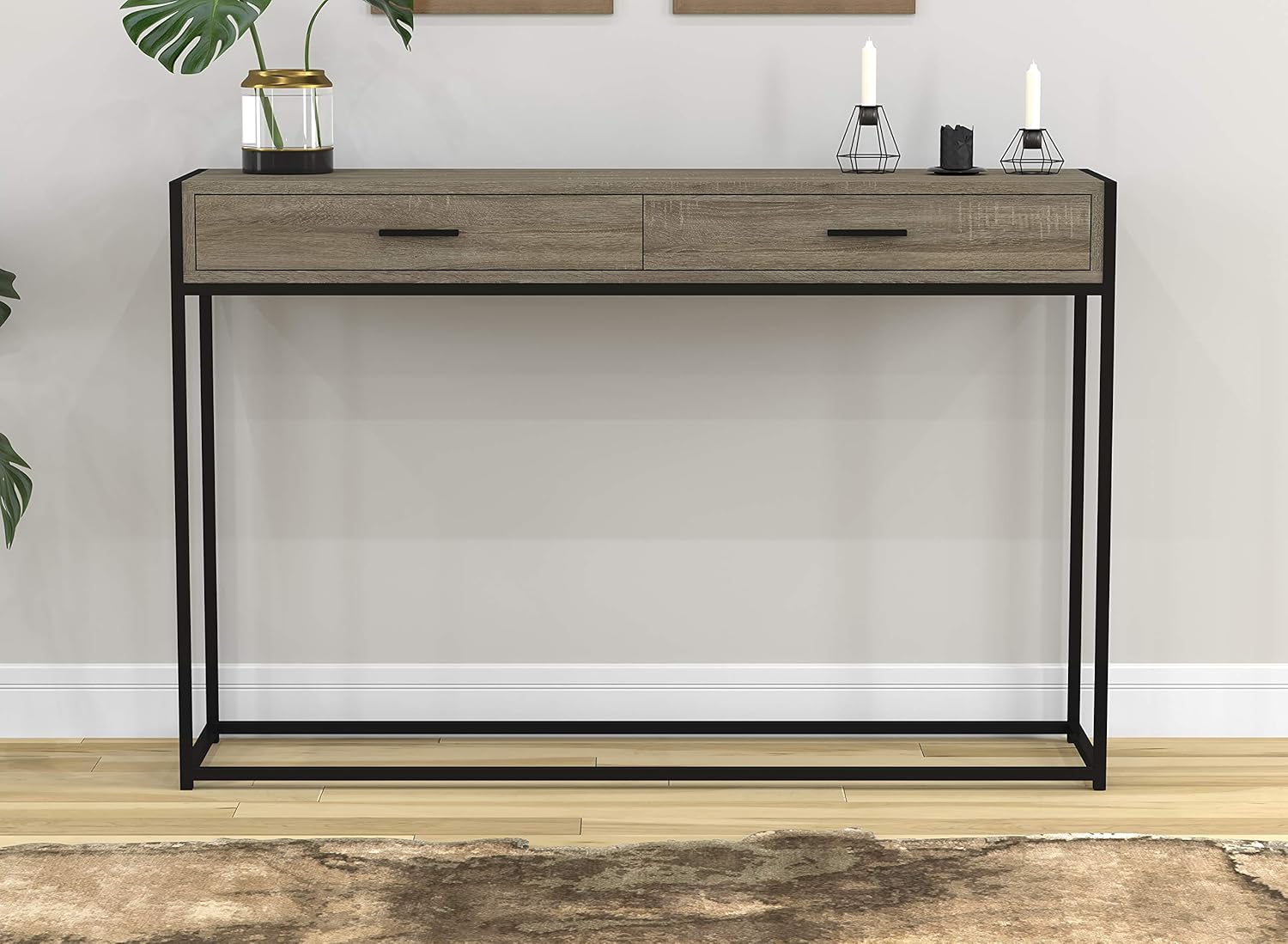 Safdie & Co. Entryway Console Sofa Couch Table/Accent Wall Table-48 Long/Dark Taupe with Drawers for Living Room
