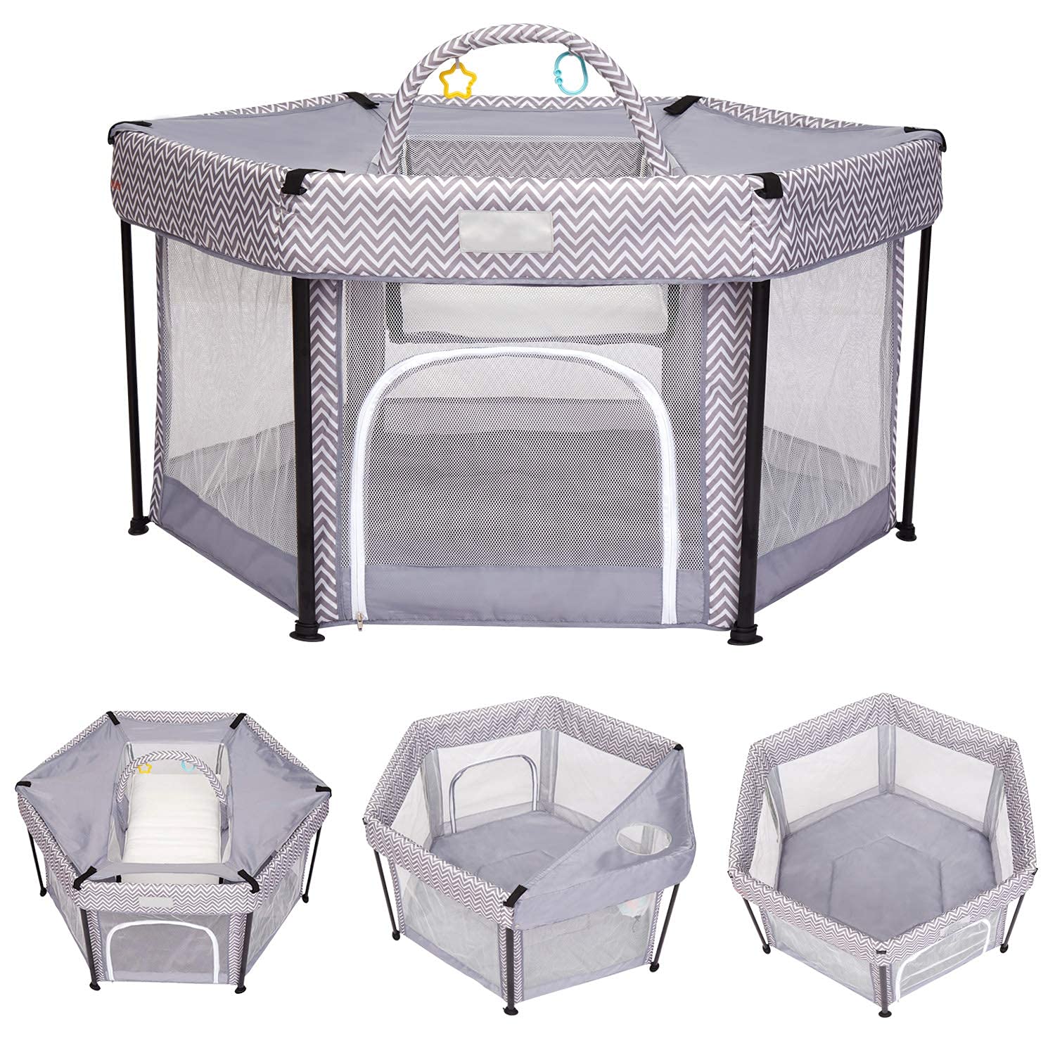 Baby Playpen - Portable Playard for Baby Infant with Storage Bag,Mat and Toy Rack,Indoor and Outdoor Use