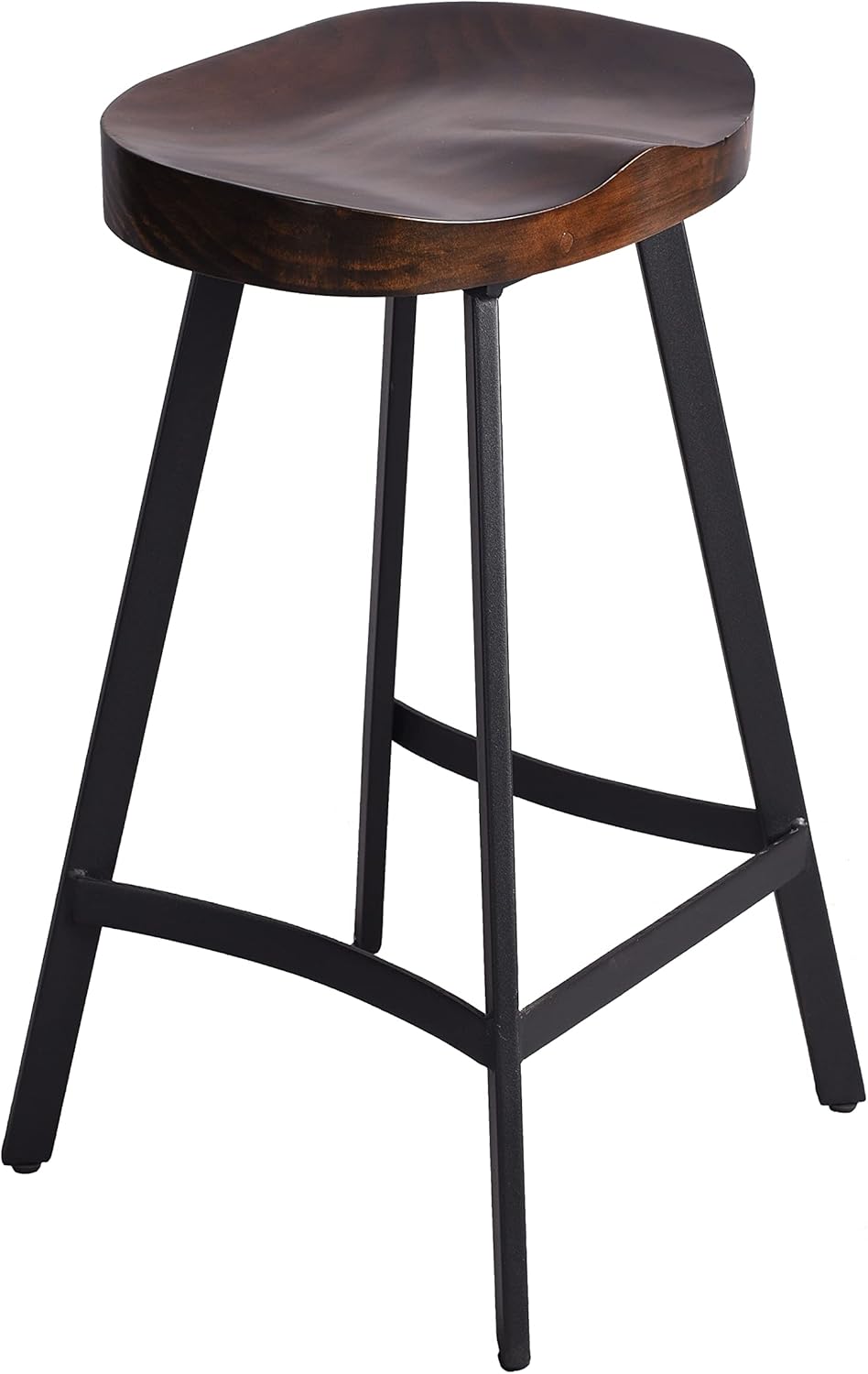 Industrial Saddle Seat Bar Stool-26.77 inch Wood Metal Stool for Kitchen Counter-Black Dining Cafe Stools,Backless,Stackable,Welded