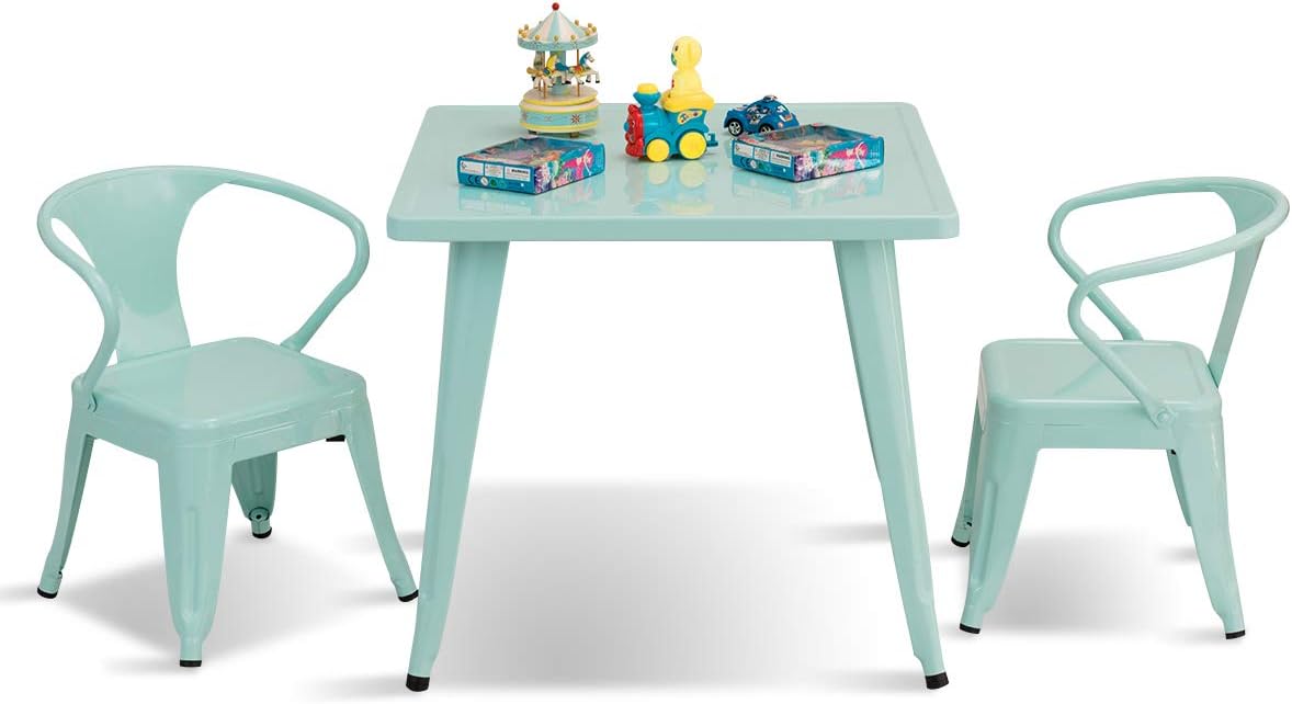Costzon Kids Steel Table for Indoor/Outdoor Use, Preschool, Bedroom, Playroom, Activity Table for Toddlers Children Boys & Girls(Mint Green, Table)
