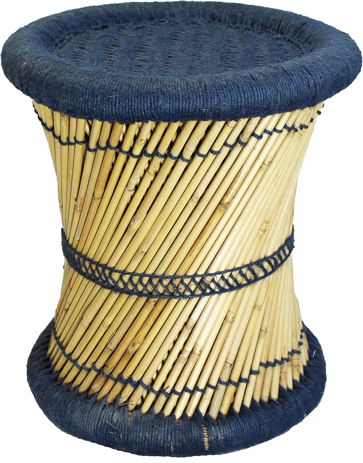 Natural Geo Moray Decorative Handwoven Jute Accent Stool Maroon