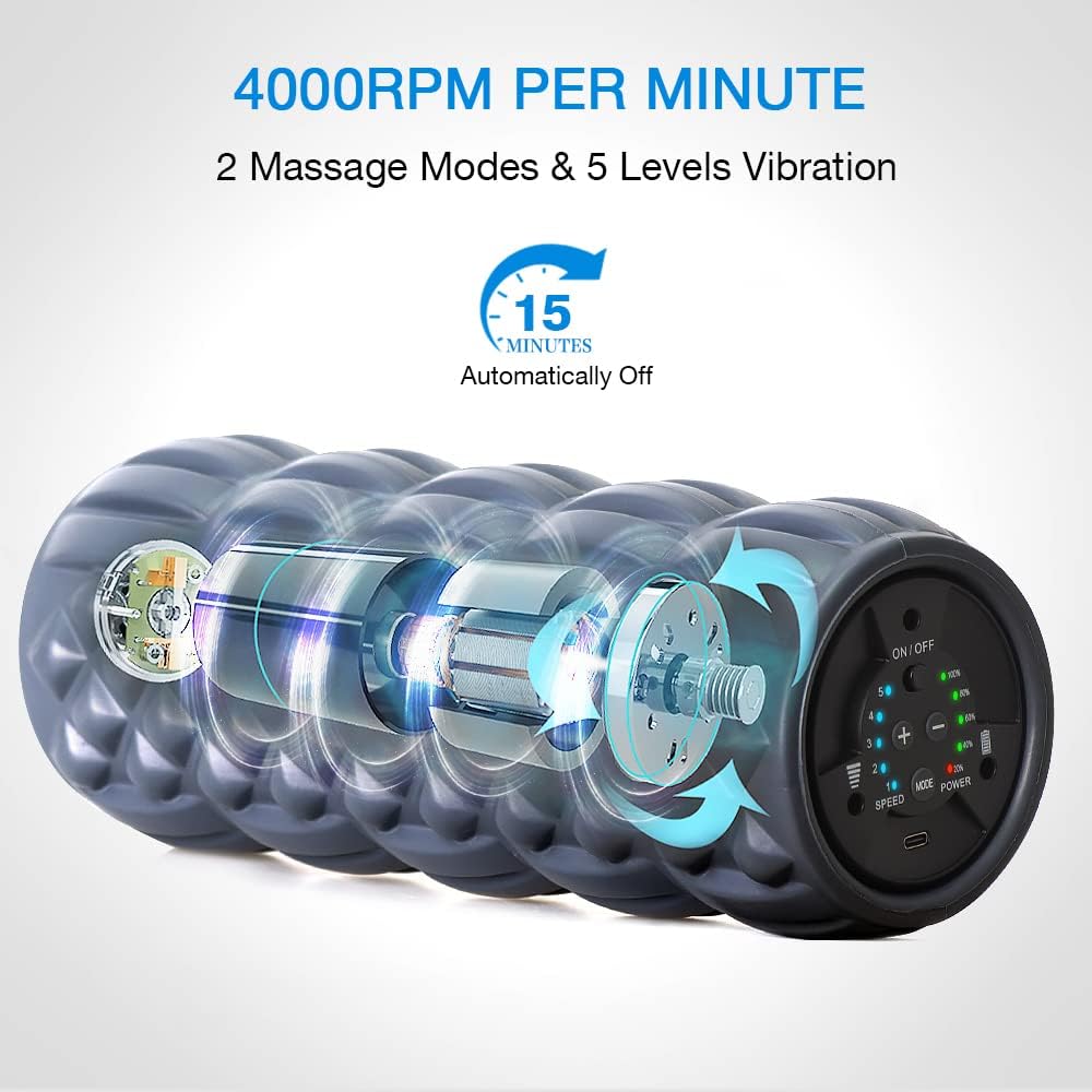 Vibrating Foam Rollers for Muscle Massage, Physical Therapy & Exercise 5 Speed Electric Back Roller Foam for Legs Back Pain, Deep Tissue Massage, Yoga, Trigger Point Foam Roller with Remote Pack of 2