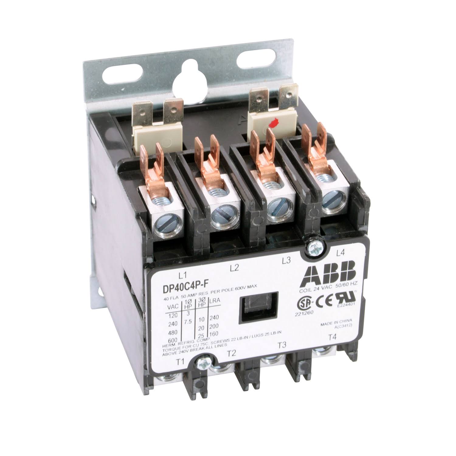 ABB DP40C4P-F 40A, 4P, Definite Purpose Contactor