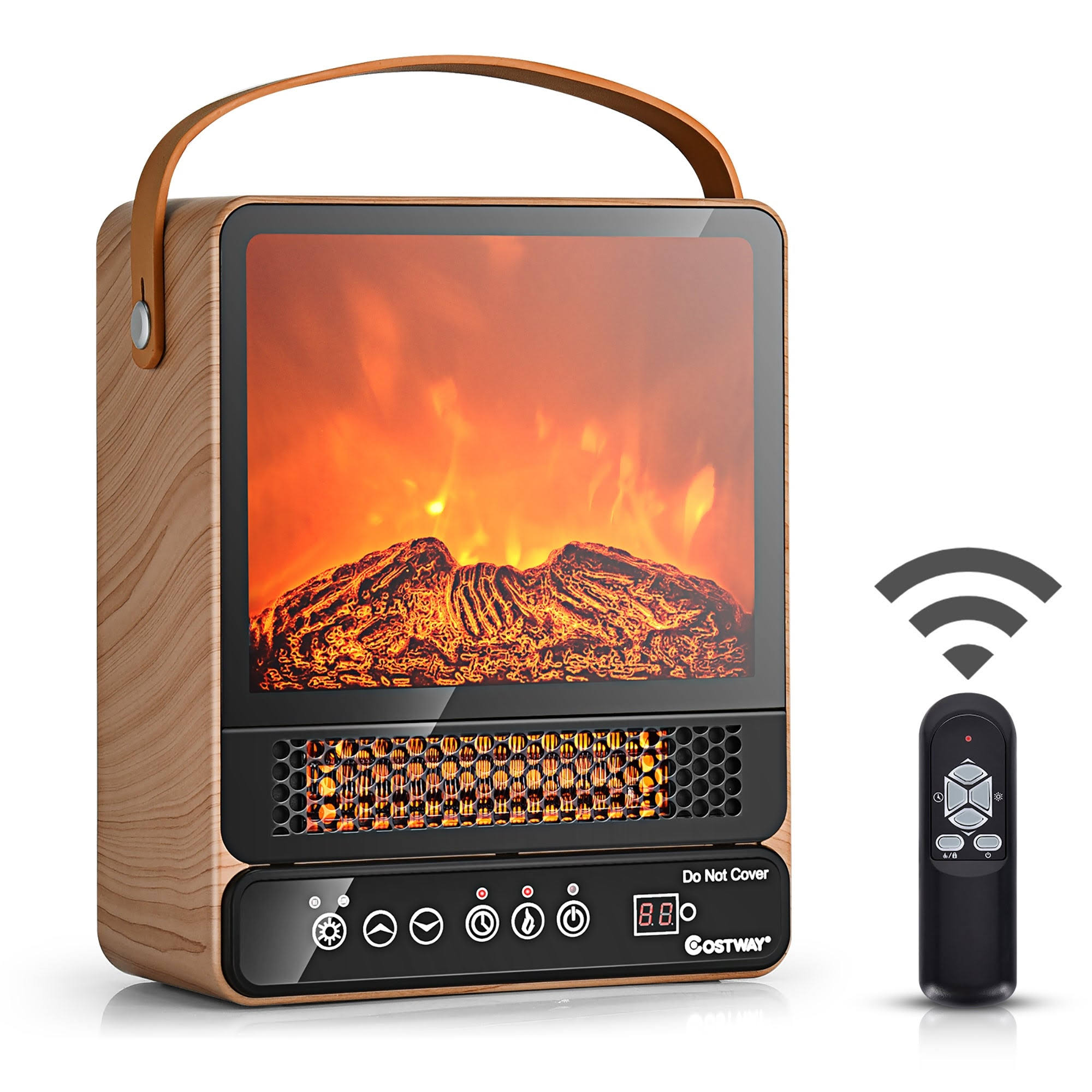 Costway 1500W Electric Fireplace Tabletop Portable Space Heater w/ 3D - Natural