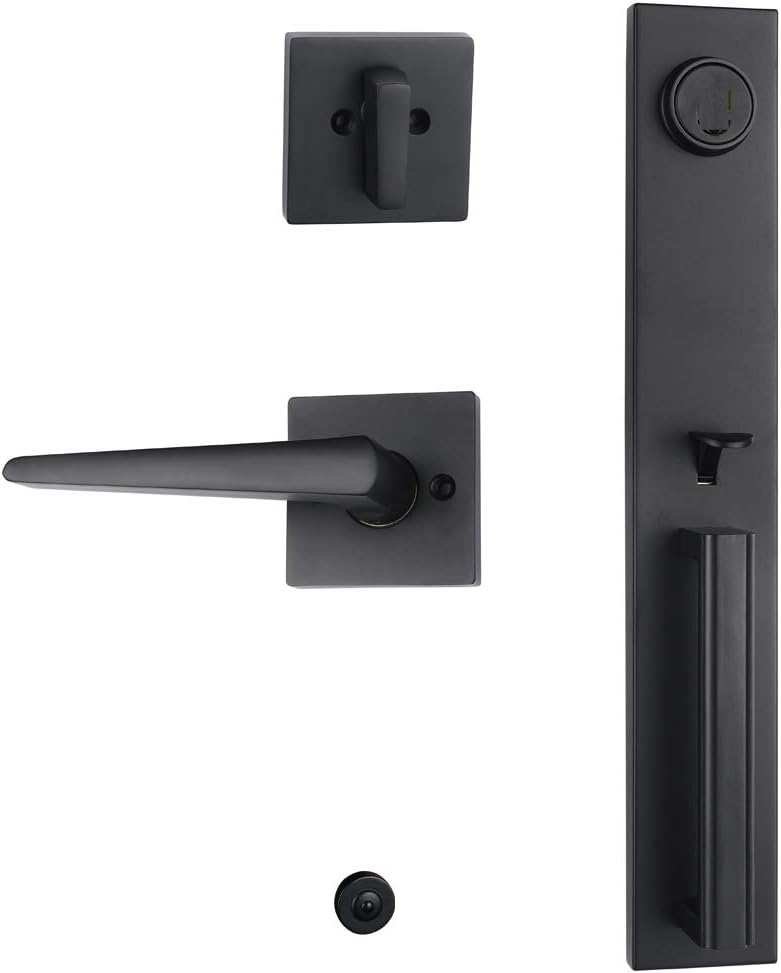 Iron Black Front Double Door Handleset(Keyed&Dummy Set, Matte Black)