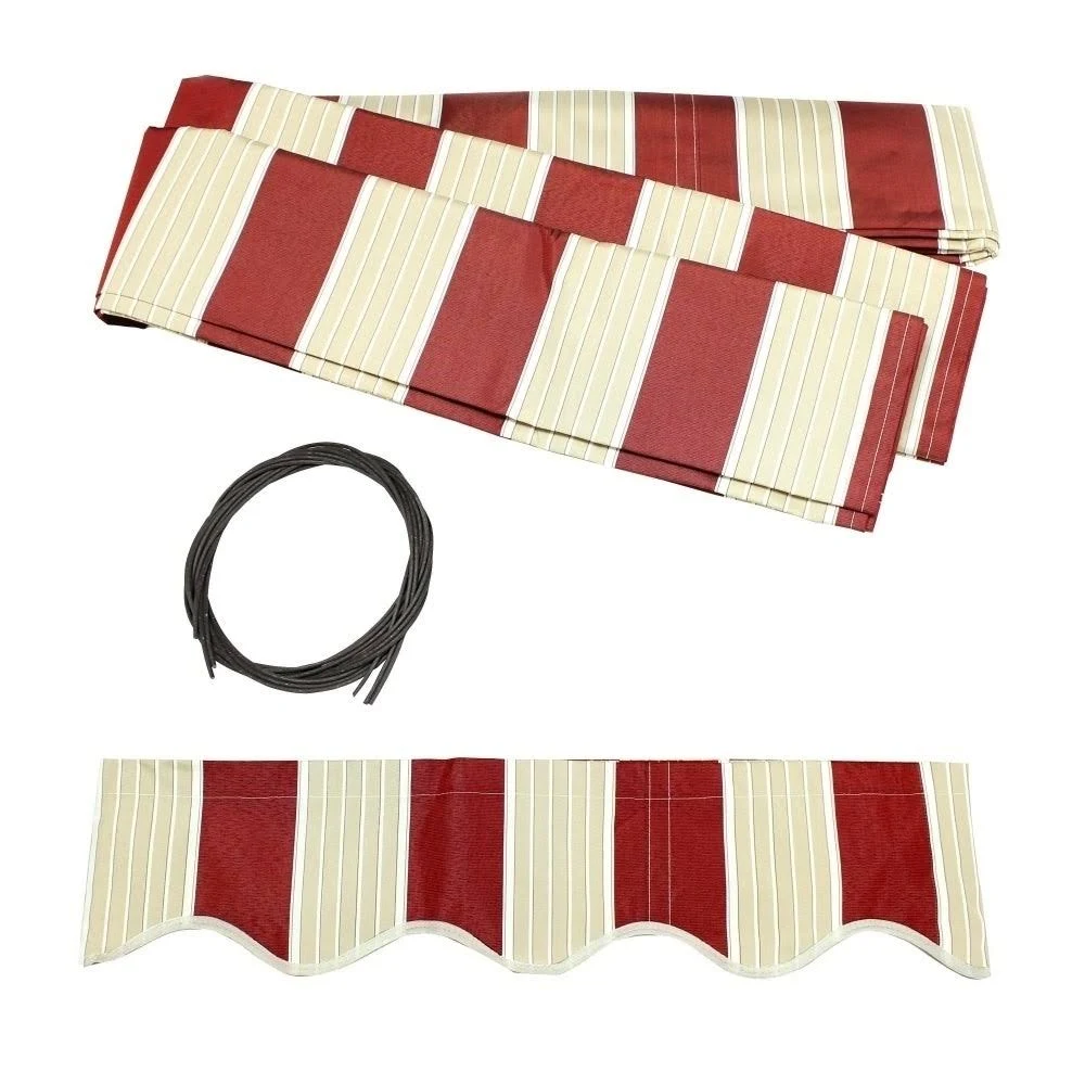 Half Cassette Motorized Retractable Patio Awning - 12 x 10 Feet - Multi-Striped Red | Aleko
