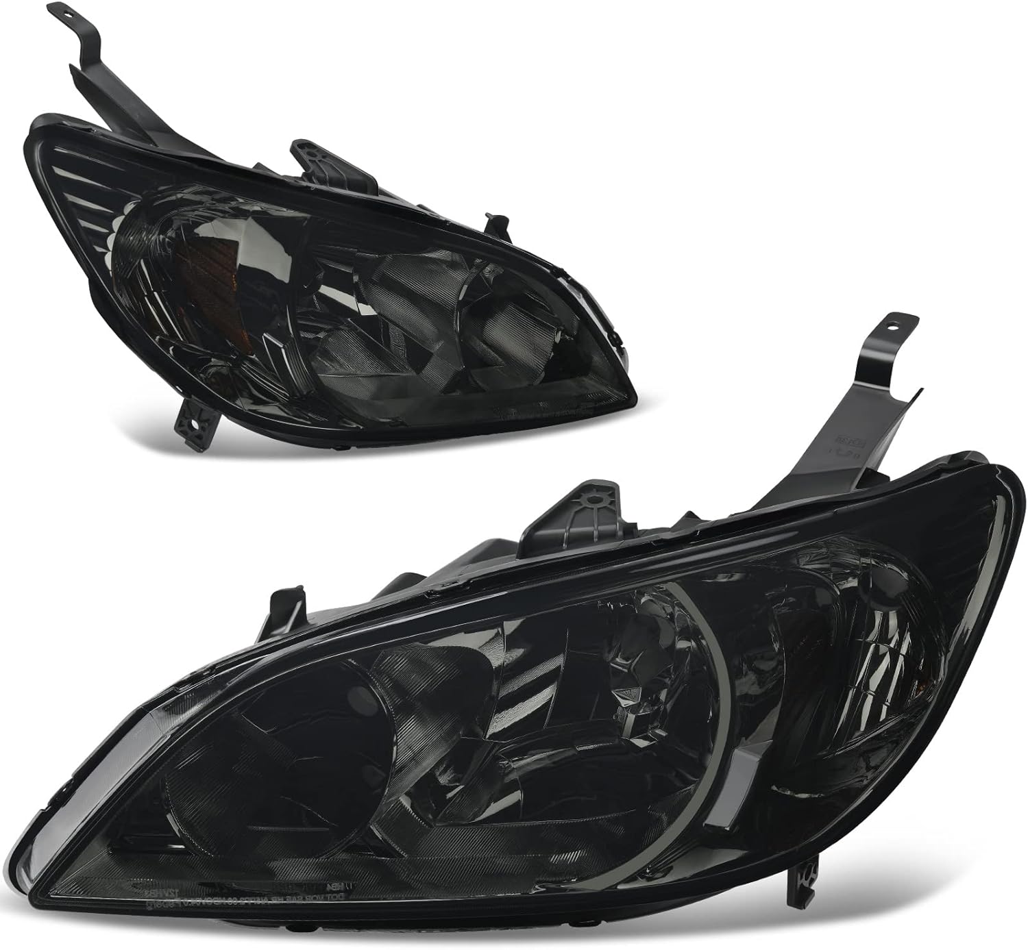 AUTOSAVER88 Headlight Assemblies Compatible with 04 05 2004 2005 Civic Headlamps Black Housing Amber Reflector Smoke Lens
