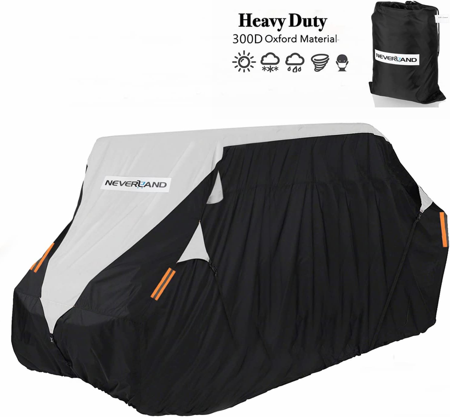 NVERLAND UTV Cover ,Made of Black Silver-Coated 420D Oxford Cloth with Storage Bag Heavy Duty Black Protects 4 Wheeler from Snow Rain Dust and Sun,Up to 155 inch 4-6 Passenger