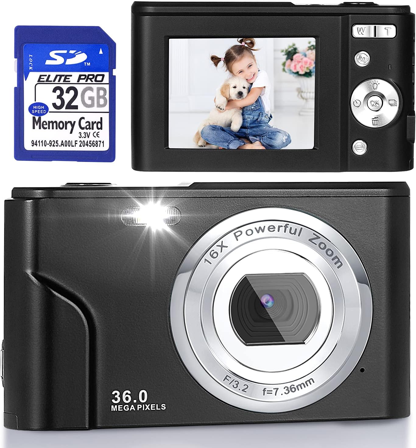 Digital Camera, FHD 1080P 36.0 MP Vlogging Camera Rechargeable Mini Camera Kids Camera Pocket Camera with 32GB SD Card 16X Digital Zoom, Compact Portable Camera for Kids Students Teenager-Pink Pack of 2