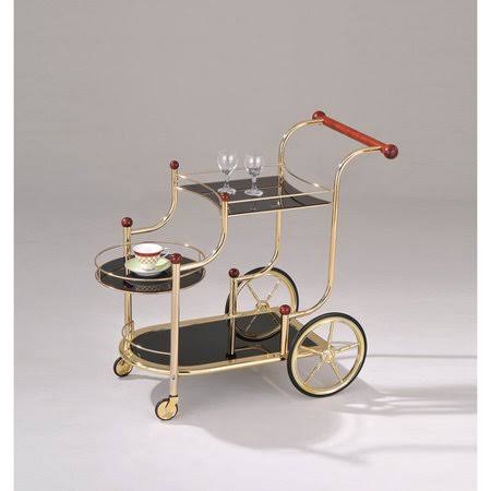 Alcott Hill Monahan Golden Plated and Black Glass Serving Bar Cart