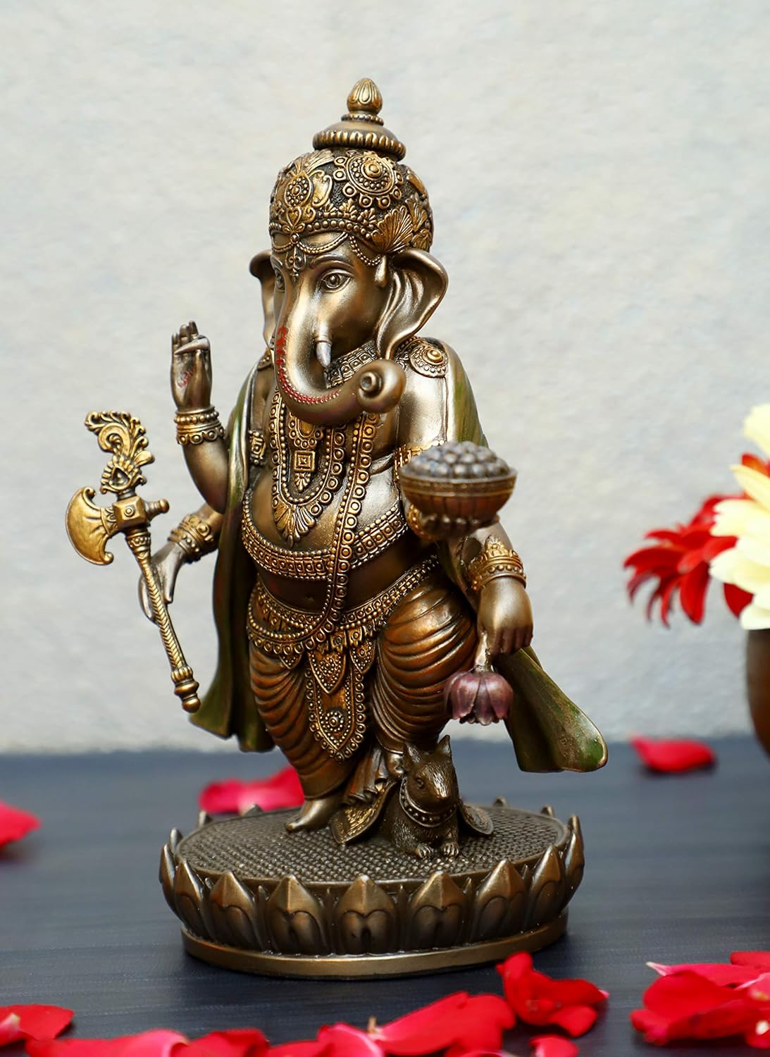 Vintage India Lord Ganesha Standing Statue Gift Home Decor Hindu God Obstacle Remover 8 Inches