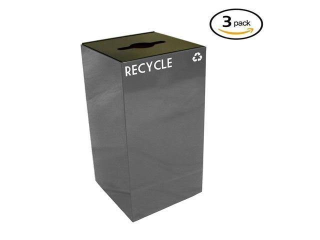 Witt Industries 28gc04-sl Geocube Recycling Receptacle with Combination Slot/Round Opening, Steel, 28 gal, Slate (Set of 3)