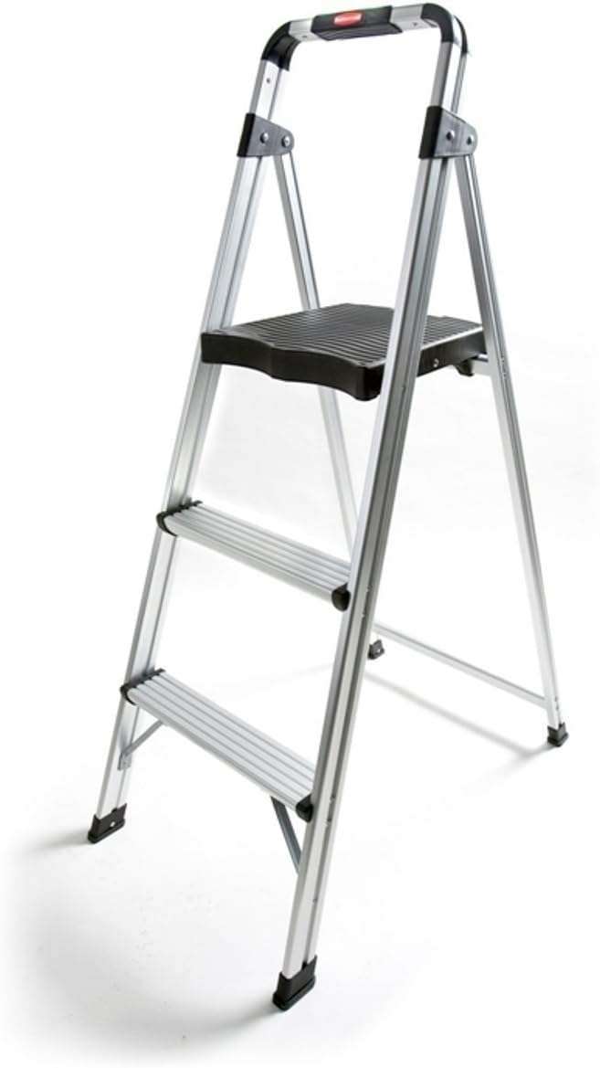 Rubbermaid RM-AUL3G 3-Step Ultra-Light Aluminum Stool with Plastic Top Step, 225 lb Capacity, Silver Finish Pack of 2