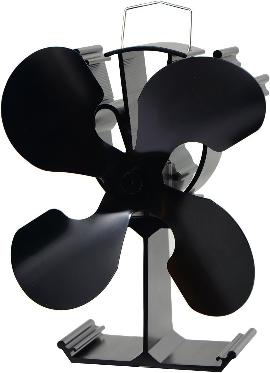4-Blade Heat Powered Stove Fan for Wood / Log Burner/Fireplace - Eco Friendly(Black) Pack of 2