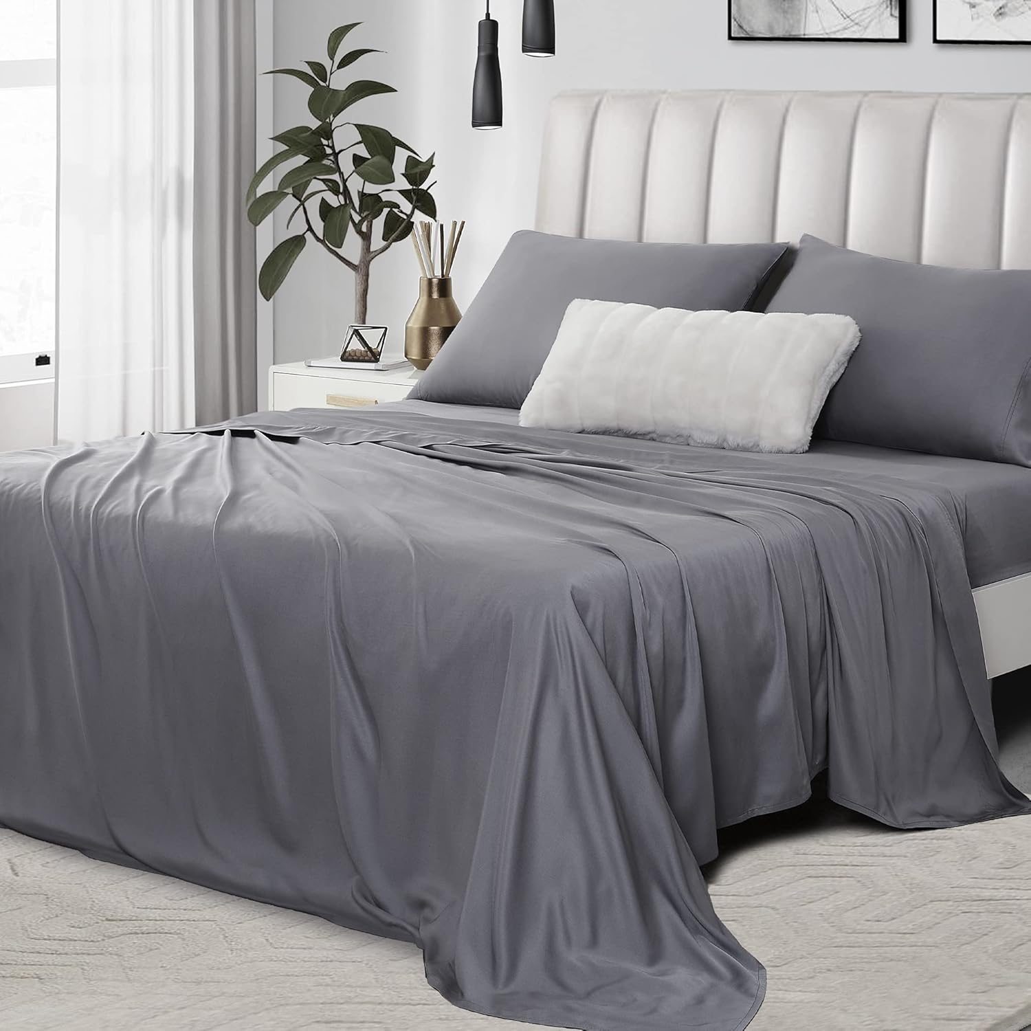 Umchord 100% Bamboo Sheets, 4 Piece 400TC Cooling Sheets Set 16