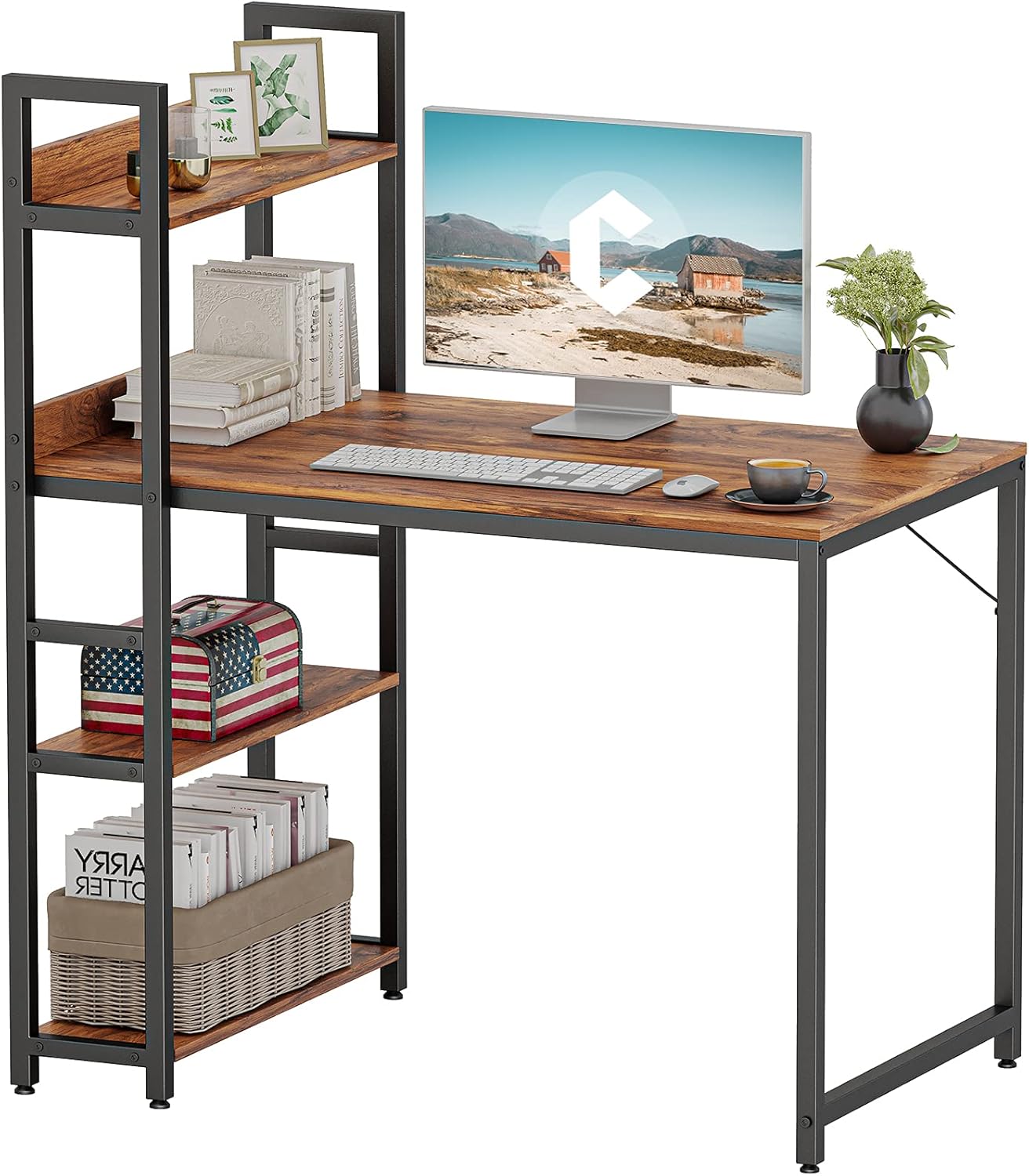 Cubicubi Computer Desk 55 inch with Storage Shelves Study Writing Table for Home Office,Modern Simple Style,Black
