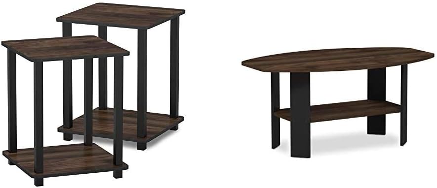 FURINNO Simplistic End Table, French Oak Grey/Black & Turn-S-Tube TV Entertainment Center, French Oak Grey