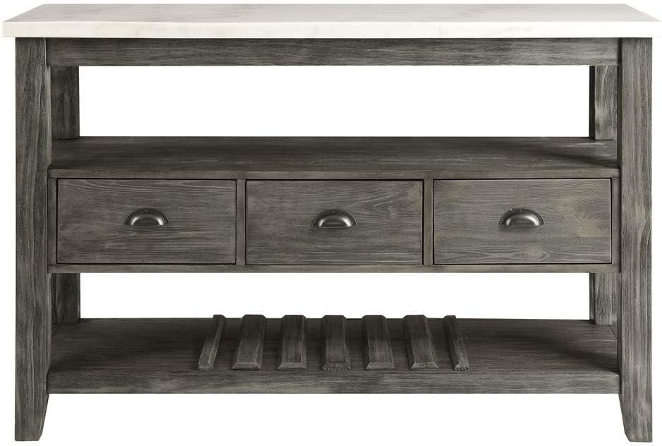 ACME Furniture Top Server, White Marble and Gray Oak