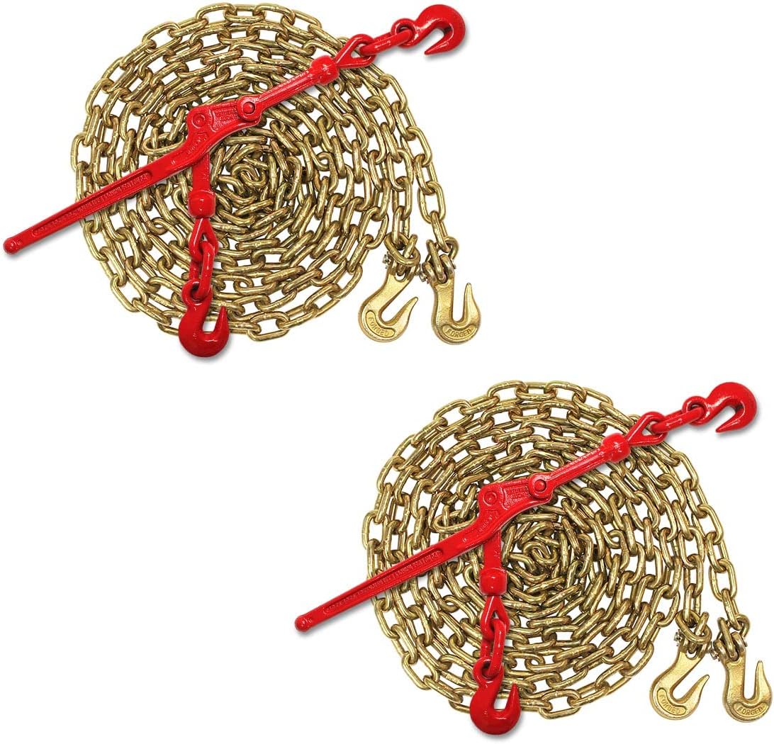 DC Cargo Mall 1/2” Grade 70 Chain and Lever Load Binder Kit | Includes (2) Lever Binders and (2) Transport Chains |11,300 lbs. Safe Working Load Pack of 2