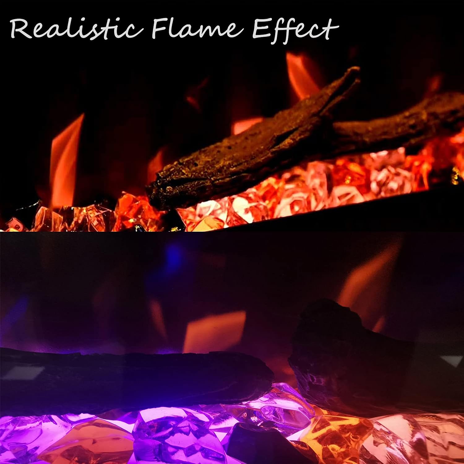 Mystflame 50 inch Electric Fireplace - Ultra Slim Frame - in Wall Recessed & Wall Mounted - Multicolor Flame - Log & Crystal Hearth - 1500/750 Watt Heater - Remote Control & Touch Screen - Timer