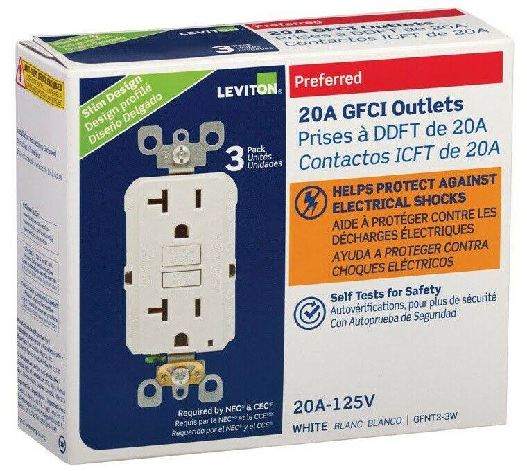 Leviton GFNT2-3W SmartLock Pro GFCI Outlet Receptacle, 20 Amps, 125 Volts