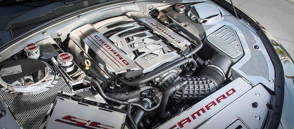 American Car Craft ACC 103078-BLK Brushed Top Plate for Fuel Rail Covers with Black Carbon Fiber Camaro Logo