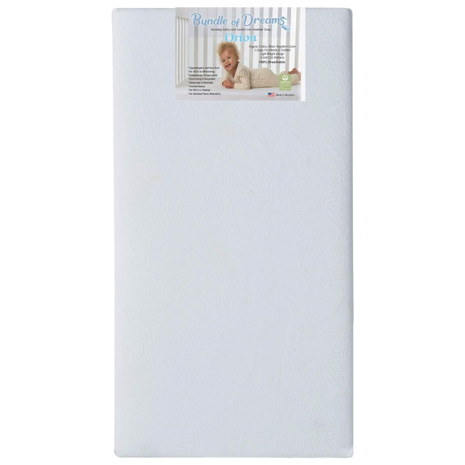 Bundle of Dreams Orion 5 Inch Thick 2 Stage Hypoallergenic, Breathable Crib and Toddler Bed Mattress with Machine Washable Cover