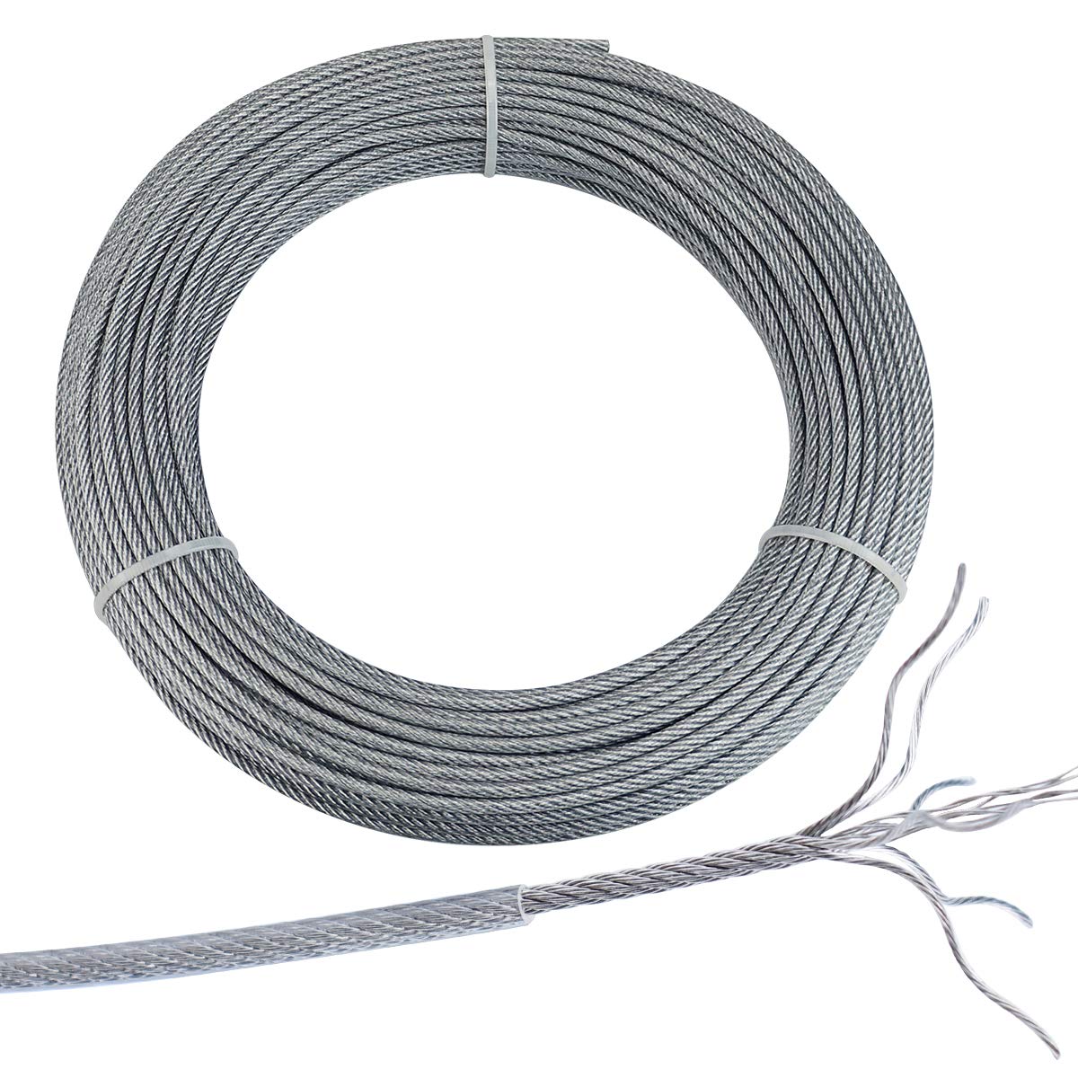 Muzata 165 Feet Wire Rope Crystal Vinyl Coated Galvanized Steel 3/16