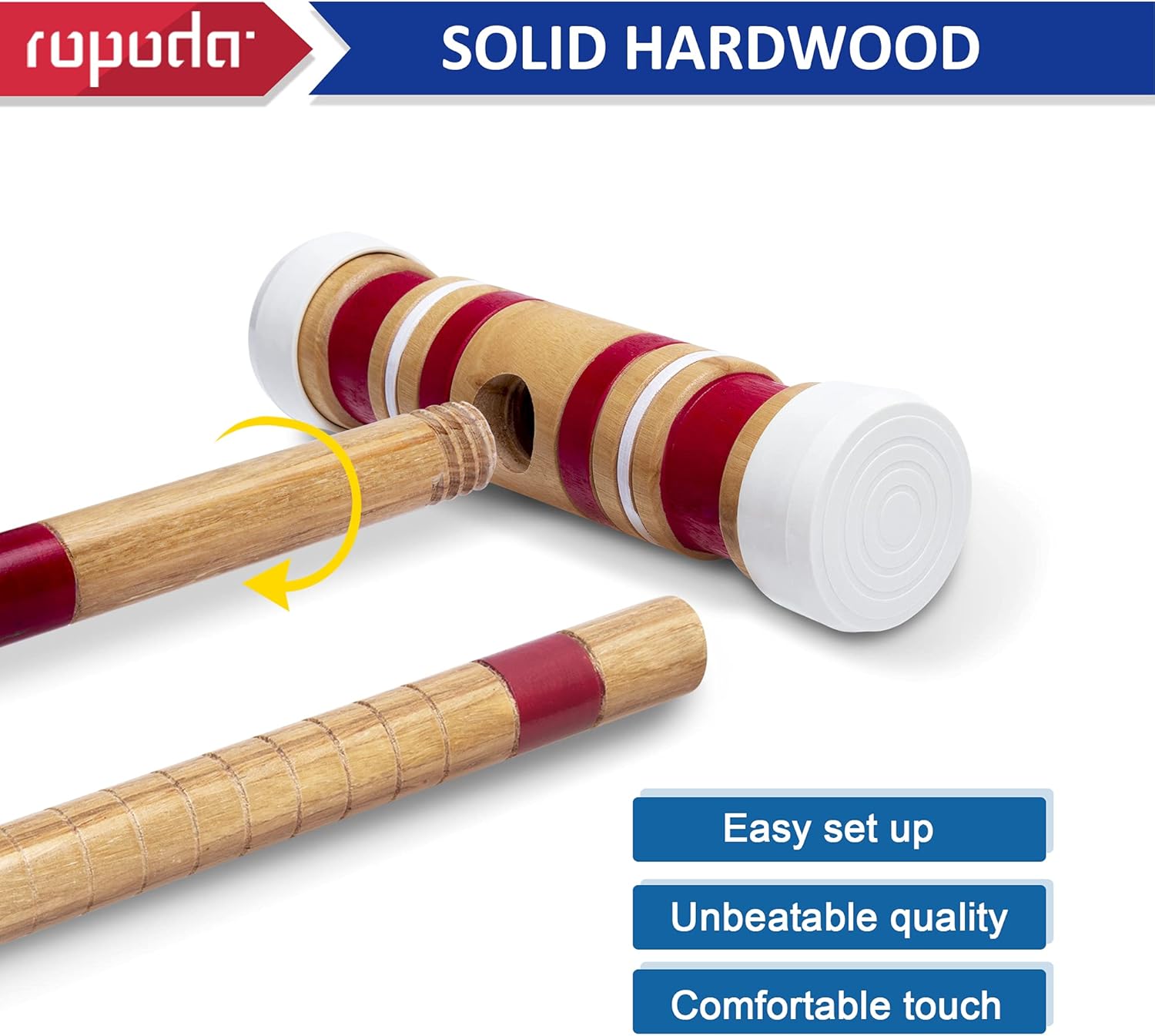 ropoda Six-Player Croquet Set with Wooden Mallets, Colored Balls, Sturdy Carrying Bag for Adults &Kids, Perfect for Lawn,Backyard,Park and More.