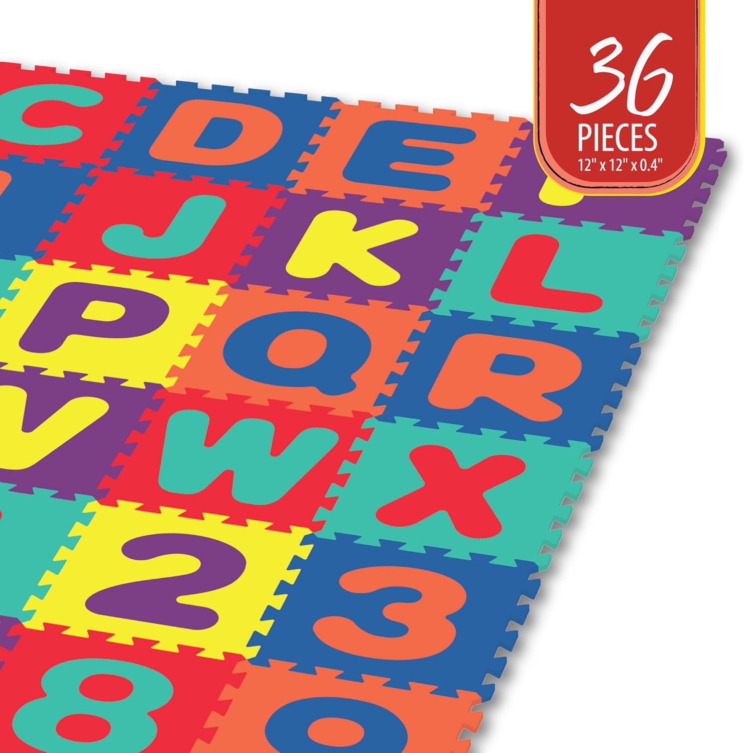 Alphabet & Numbers Rubber EVA Foam Puzzle Play Mat Floor. 36 Interlocking playmat Tiles (Tile:12X12 Inch/36 Sq.feet Coverage). Ideal for Crawling Baby, Infant, Classroom, Toddlers, Kids, Gym Workout Pack of 2