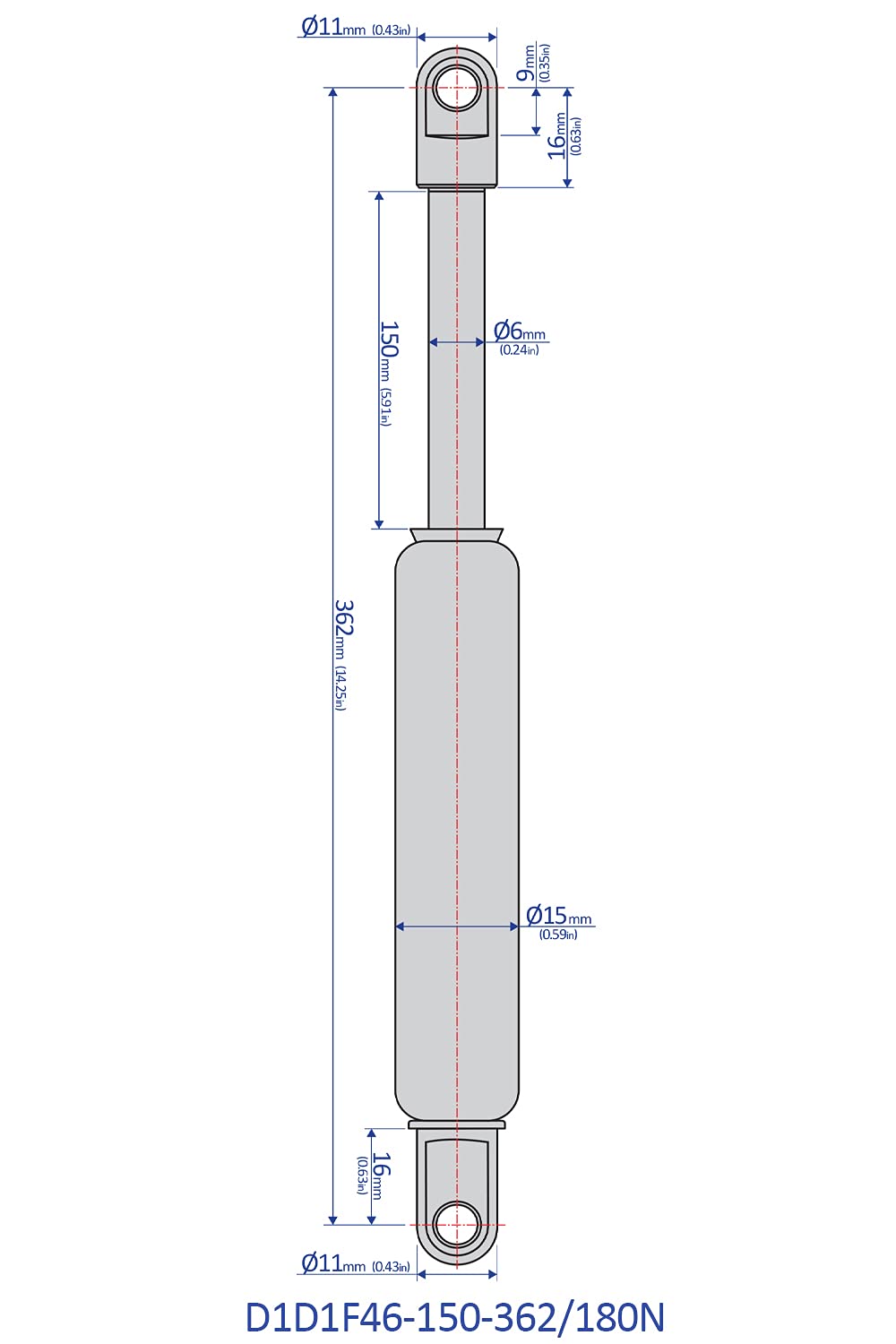 Bansbach Easylift Kit with Gas Spring D1D1F46-150-362/180N and Hinge Eyes AF641-431